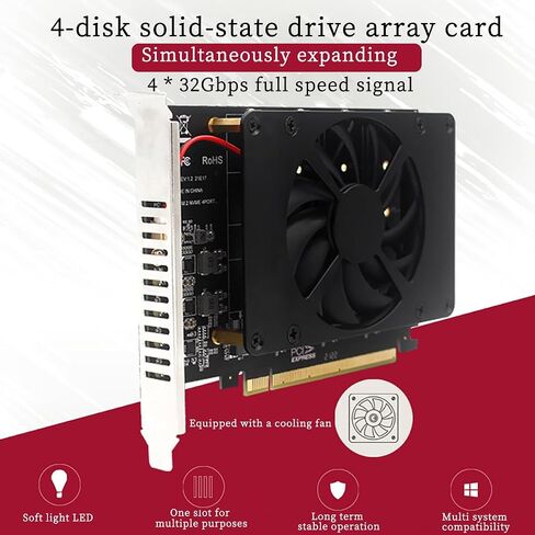 PH44F 4*NVMe PCIE X16 Split Card 4 * 32Gbps Motherboard PCIE RAID Splitter Expansion Controller Card Compatible with M.2 M Key SSD 2230 2242 2260 2280 in Saudi Arabia