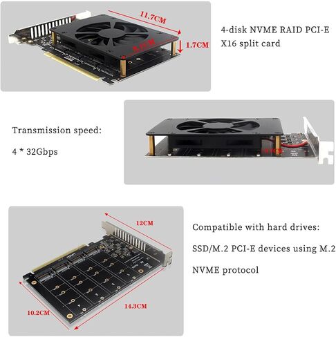 PH44F 4*NVMe PCIE X16 Split Card 4 * 32Gbps Motherboard PCIE RAID Splitter Expansion Controller Card Compatible with M.2 M Key SSD 2230 2242 2260 2280 in Saudi Arabia