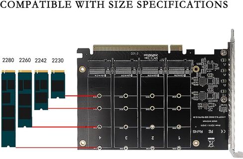 PH44F 4*NVMe PCIE X16 Split Card 4 * 32Gbps Motherboard PCIE RAID Splitter Expansion Controller Card Compatible with M.2 M Key SSD 2230 2242 2260 2280 in Saudi Arabia