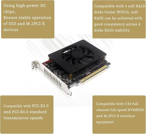 PH44F 4*NVMe PCIE X16 Split Card 4 * 32Gbps Motherboard PCIE RAID Splitter Expansion Controller Card Compatible with M.2 M Key SSD 2230 2242 2260 2280 in Saudi Arabia