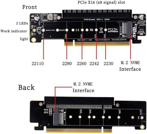 PH43 PCIE4.0 x16 إلى X8 x4 x4 split expression card dual NVME محول متوافق مع M.2 NVME 2230 2242 2260 2280 22110 SSD in Saudi Arabia