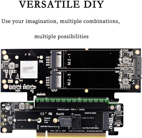 PH43 PCIE4.0 x16 إلى X8 x4 x4 split expression card dual NVME محول متوافق مع M.2 NVME 2230 2242 2260 2280 22110 SSD in Saudi Arabia