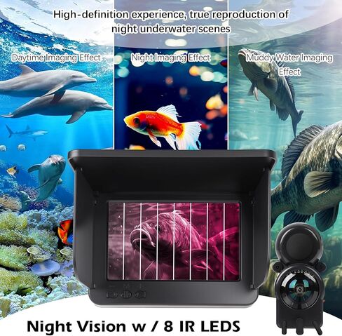 Underwater Fishing Camera, Waterproof, Fishing Camera with Infrared Night Vision Light, Portable Fish Finder with 98ft Cable and Upgraded HD Lens for Ice Lake Boat Kayak Fishing in Saudi Arabia