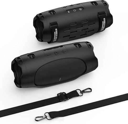 SIKAI CASE Portable Speaker Mount Compatible with JBL Charge 6, Silicone Case with Adjustable Strap&Detachable Shoulder Strap Travel Case for Bike/ATV/Golf Cart/Boat Railing, Case Only (Black) in Saudi Arabia