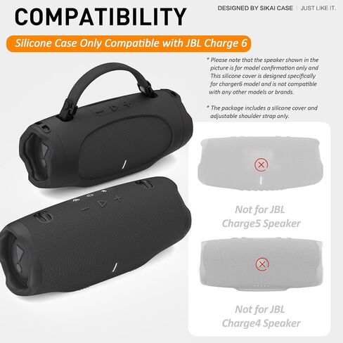 SIKAI CASE Portable Speaker Mount Compatible with JBL Charge 6, Silicone Case with Adjustable Strap&Detachable Shoulder Strap Travel Case for Bike/ATV/Golf Cart/Boat Railing, Case Only (Black) in Saudi Arabia