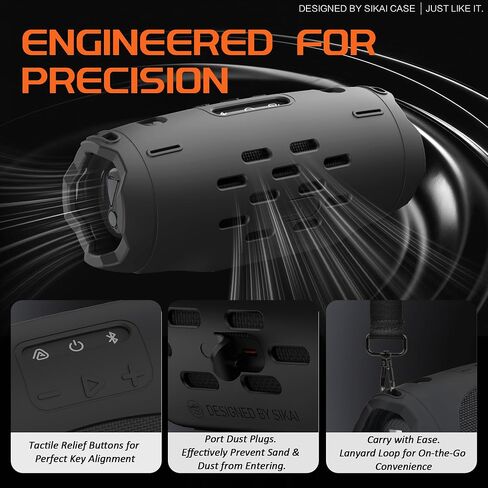 SIKAI CASE Portable Speaker Mount Compatible with JBL Charge 6, Silicone Case with Adjustable Strap&Detachable Shoulder Strap Travel Case for Bike/ATV/Golf Cart/Boat Railing, Case Only (Black) in Saudi Arabia