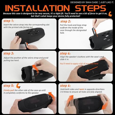 SIKAI CASE Portable Speaker Mount Compatible with JBL Charge 6, Silicone Case with Adjustable Strap&Detachable Shoulder Strap Travel Case for Bike/ATV/Golf Cart/Boat Railing, Case Only (Black) in Saudi Arabia