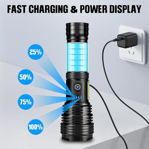 المصابيح الكهربائية LED عالية اللوحات القابلة لإعادة شحنها ، مصباح يدوي عالي اللامين السوبر السوبر ، USB سريع الشحن ضوء الفلاش عالي الطاقة ، وأصباح يدوي مائي قوي IPX7 للمنزل ، التخييم (2 عبوة) in Kuwait