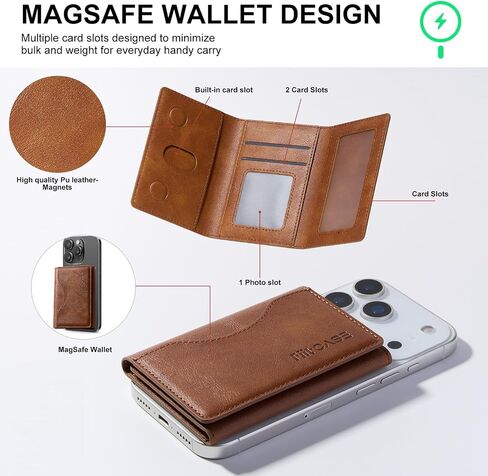 لمحفظة Magsafe Wallet Magnetic Trifold Card Magnet محفظة بسيطة للهاتف متوافقة مع iPhone 16/15/14/13/12 Pro Max Plus ولحالات Magsafe ، جلد PU المتميز (بني فاخر) in Saudi Arabia