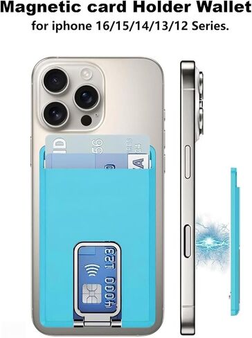 Magnetic Card Wallet Holder with MagSafe & Metal Stand for iPhone 16 Series/Plus & 15 Series, Clear/Gold in Saudi Arabia