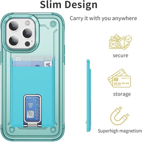 Magnetic Card Wallet Holder with MagSafe & Metal Stand for iPhone 16 Series/Plus & 15 Series, Clear/Gold in Saudi Arabia