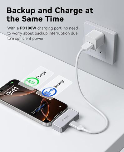 ORICO FlashPod 64GB Aluminum Alloy Portable SSD with PD 100W Fast Charging, Direct Plug Design, 90MB/s External Solid State Drive, Reliable Storage for iPhone 16/15, Tablets & Laptops - S5 in Saudi Arabia