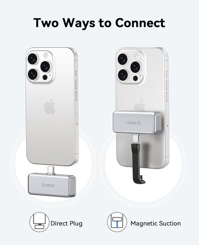 ORICO FlashPod 64GB Aluminum Alloy Portable SSD with PD 100W Fast Charging, Direct Plug Design, 90MB/s External Solid State Drive, Reliable Storage for iPhone 16/15, Tablets & Laptops - S5 in Saudi Arabia