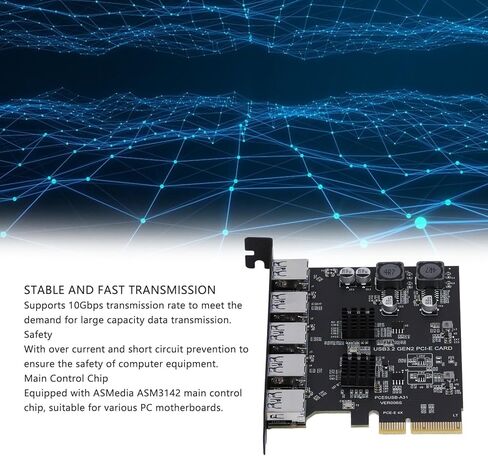 بطاقة توسيع PCI Express ، USB 3.2 GEN 2 5 المنفذ من النوع A ASM3142 10GBPS للكمبيوتر الشخصي مع معدل سريع مستقر ، على التيار in Saudi Arabia
