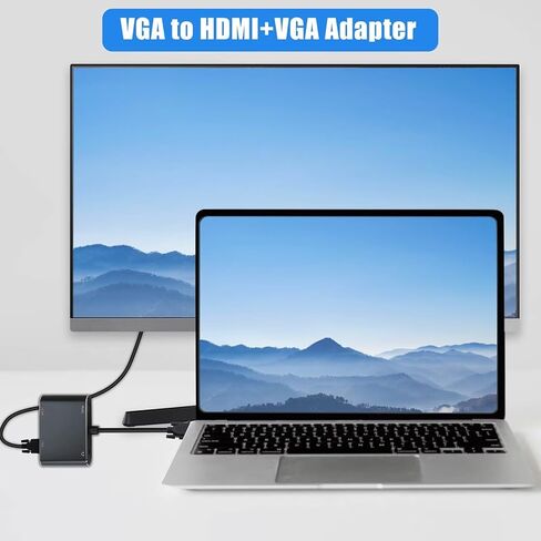 New VGA to HDMI+VGA Adapter for Dual Monitors, VGA to HDMI Adapter Splitter 2 in 1,1080P@60HZ Full HD Display Video Converter for PC Laptop Link Monitor/HDTV/Projector in Kuwait