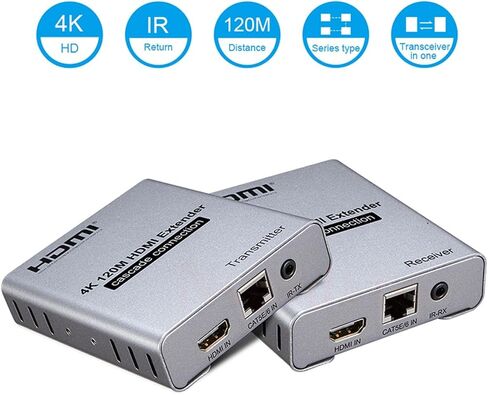 ZEZEFUFU HDMI Extender Over Cat5e/6 RJ45 Ethernet Cable, Up to 120M 4K@30HZ HDMI Splitter Extension Video Audio Transmitter Support Laptop DVD TV Accessory New in Saudi Arabia