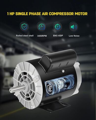 محرك كهربائي لضاغط الهواء، 5SPL HP 3450 دورة في الدقيقة، مرحلة واحدة 230 فولت، 56 إطارًا 5/8 بوصة، عمود مفتاح 60 هرتز، دوران CCW للخدمة التجارية، طول العمود 1.88 لضواغط الهواء in Kuwait