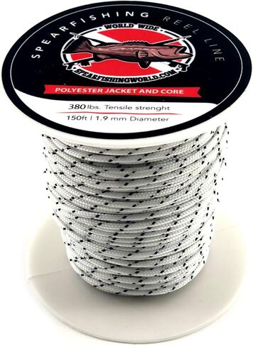 SPEARFISHING WORLD بكرة بندقية الرمح أو خط الرماية 1.9 مم أبيض مع تتبع - 100% بوليستر - قوة 380 رطل - بكرة بطول 150 قدم in Kuwait