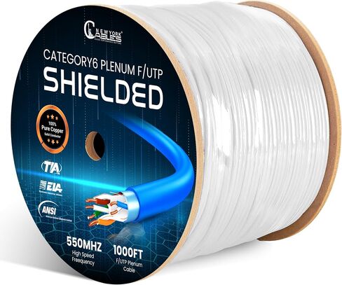 كابلات NewYork Cables Cat6 محمية 1000 قدم - 100 ٪ موصلات النحاس العارية الصلبة - Poe ++ دعم ، 23 AWG ، 550 ميجا هرتز درع إحباط إجمالي (F/UTP) - تعزيز شبكتك بسرعة عالية (خضراء) in Kuwait