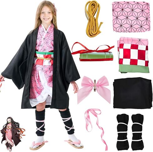 Kitimi Kamado Anime Cosplay Costume Kimono Outfit, Anime Costume Kids Halloween Costume, Halloween Costume for Boys Girls in Kuwait