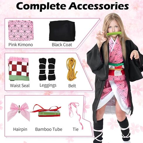 Kitimi Kamado Anime Cosplay Costume Kimono Outfit, Anime Costume Kids Halloween Costume, Halloween Costume for Boys Girls in Kuwait