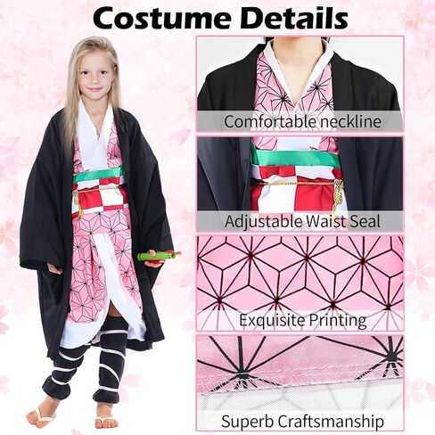 Kitimi Kamado Anime Cosplay Costume Kimono Outfit, Anime Costume Kids Halloween Costume, Halloween Costume for Boys Girls in Kuwait