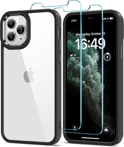 HOOMIL Case for iPhone 13 Mini Phone Cover with 2-Pack Tempered Glass Screen Protector, Non-Yellowing, Drop Protection, Anti-Scratch, Transparent, Hard Back - Crystal Clear in Kuwait