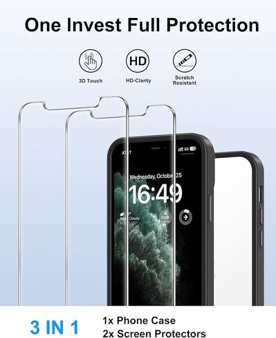 HOOMIL Case for iPhone 13 Mini Phone Cover with 2-Pack Tempered Glass Screen Protector, Non-Yellowing, Drop Protection, Anti-Scratch, Transparent, Hard Back - Crystal Clear in Kuwait