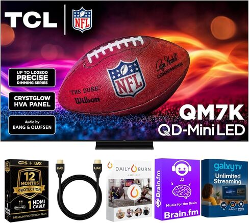 TCL 55 بوصة QM7K QD googletv الذكية - Dolby Vision ، Dolby Atmos ، HDR ، Accelerator 288hz ، Alexa متوافق مع حماية CPS لمدة 12 شهرًا ، Aux HDMI ، دفق in Saudi Arabia