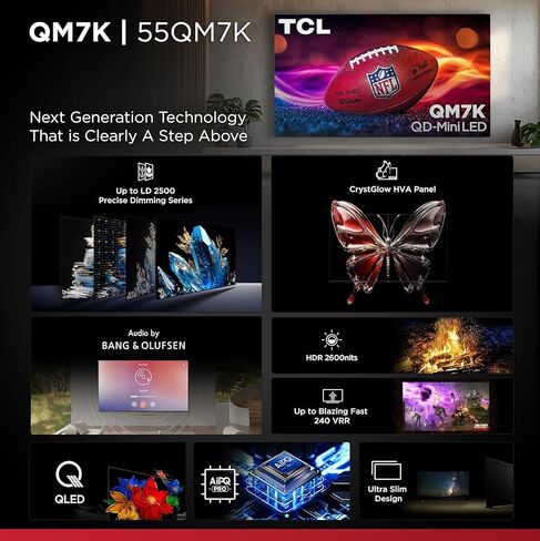 TCL 55 بوصة QM7K QD googletv الذكية - Dolby Vision ، Dolby Atmos ، HDR ، Accelerator 288hz ، Alexa متوافق مع حماية CPS لمدة 12 شهرًا ، Aux HDMI ، دفق in Saudi Arabia