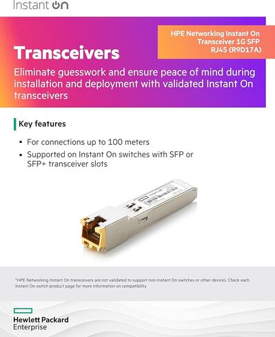 HPE Networking Fore على 1G SFP RJ45 TRANSCEIVER لـ COPPER ETHERNET CATENTING 5E تصل إلى 100 متر (R9D17A) in Kuwait