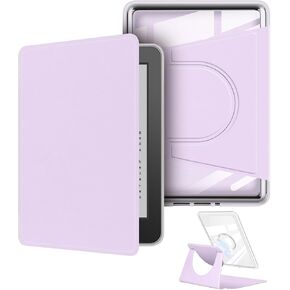 360 Degree Rotating Case for 6" Kindle (11th Generation-2024 Release), Detachable Magnetic Design Protective Adjustable Stand Cover Clear Back with Auto Sleep/Wake, Light Purple in Saudi Arabia