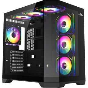 PC Gaming ATX Case Iceberg Crystal Edge Full Panoramic View Three Sides Pridged Glass Window مع سبعة مراوح عالية الأداء ARGB (أسود) in Kuwait