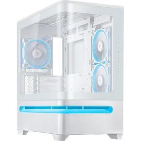 ASUS Prime AP202 ARGB White mATX case with Fully Tempered Curved Glass, Supports Graphics Cards up to 420mm Long, 360mm Long radiators, Easy-Detach Rail, Patented Slot Vent, Built-in Three ARGB Fans in Kuwait