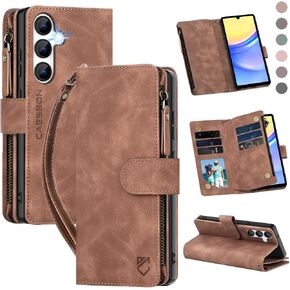 for Samsung Galaxy A16-5G-Wallet Case: with RFID Blocking Card Slots (6 Cards) | Soft PU Leather Magnetic Snap Zipper Pocket | Crossbody Wrist Strap Protective Phone Cover - Coffee in Saudi Arabia