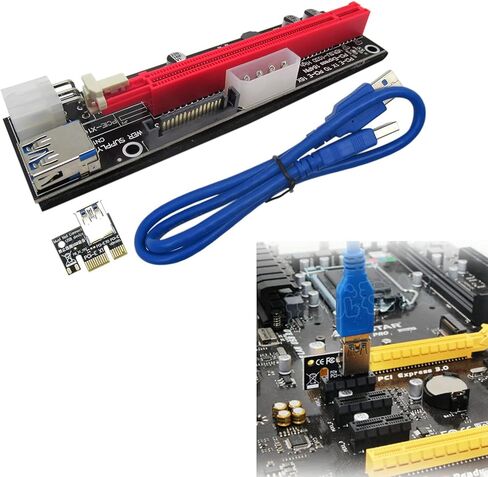 بطاقة الرسومات PCIE Riser Ver 009S 16x إلى 1x بطاقة محول Riser مدعومة مع كابل التمديد USB 3.0 و 6 دبوس إلى كابل الطاقة SATA in Saudi Arabia