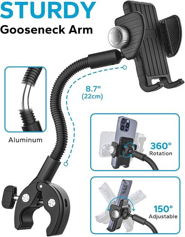 GDZN Phone Holder for Wheelchair/Stroller/Treadmill/Spin Bike/Mic Stand/Boat/Exercise Bike - 360°Adjustable Handlebar Clamp, Compatible with iPhone 16/15 Pro Max 4.7-7" Cell Phone in Saudi Arabia