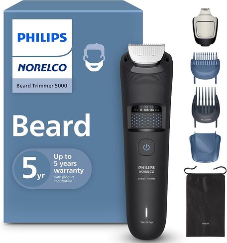 Philips Series 5000 Norelco Electric Cordless One Pass Beard and Stubble Trimmer with Washable Feature, Black and Silver, BT5511/49 in Kuwait