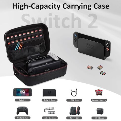 COBAK All-in-One Cases Cases for Nintendo Switch 2 (2025) ، مع 18 فتحات بطاقة لعبة ، حامل وحدة تحكم PRO ، تخزين قفص الاتهام والمحول ، مقصورة ملحق ، حقيبة سفر محمولة ، أسود in Saudi Arabia