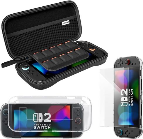 حزمة إكسسوارات echtpower لـ Nintendo Switch 2 ، مفتاح 2 حالة حمل ، غطاء واقي من السيليكون ، واقي شاشة HD 2 قطعة ، متينة وخفيفة الوزن وكبيرة ، وملحقات للمفتاح 2 in Kuwait