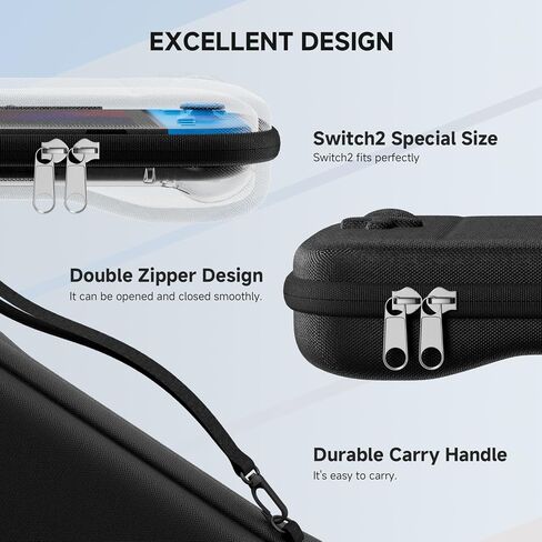 حزمة إكسسوارات echtpower لـ Nintendo Switch 2 ، مفتاح 2 حالة حمل ، غطاء واقي من السيليكون ، واقي شاشة HD 2 قطعة ، متينة وخفيفة الوزن وكبيرة ، وملحقات للمفتاح 2 in Kuwait