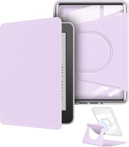360 Degree Rotating Case for 6" Kindle (11th Generation-2024 Release), Detachable Magnetic Design Protective Adjustable Stand Cover Clear Back with Auto Sleep/Wake, Light Purple in Saudi Arabia