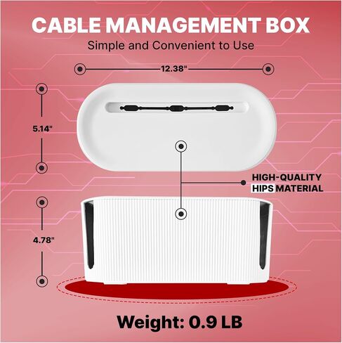 Cable Management Box - Cord Organizer Box, Cable Organizer Box, Cable Box, Cord Box, Cable Box Organizer, Cord Management Box, Cord Hider Box, Power Strip Holder. White, Large. in Saudi Arabia