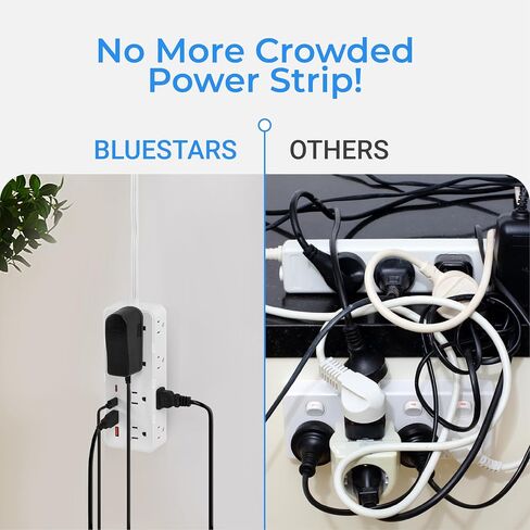 سلك امتداد قصير 1 قدم - 8 منافذ قطاع الطاقة المسطحة المسطح واقي مع 4 USB (5 فولت 3.4A 17W) ، فاصل مخرج الجدار متعدد المواقع ، محطة شحن المكتب للتشاميكات في المكتب المنزلي. in Kuwait