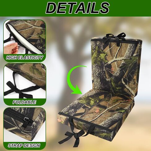 Two Man Tree Stand Seat Cushion, 31.5x14.17x2.36in Foldable Waterproof Outdoor Treestand Seat Pad with Zipper and Straps for Hunting Ladder Camping Chair & Hunting Accessories(Camouflage Color) in Saudi Arabia