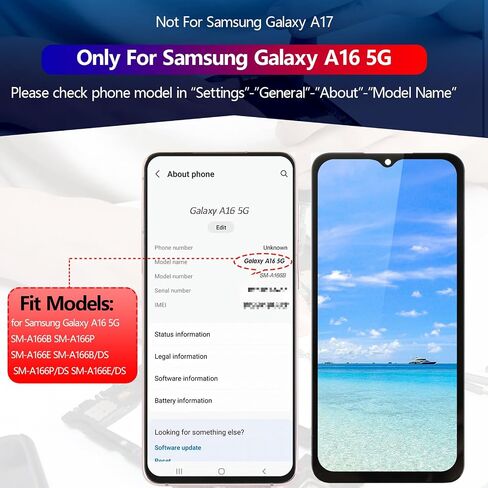 ywlrong لـ Samsung Galaxy A16 5G استبدال الشاشة لـ Samsung A16 5G SM-A166U SM-A166B SM-A166P SM-A166E عرض مجموعة رقمية الشاشة اللمس بديلة مع أدوات （مع الإطار）） in Kuwait