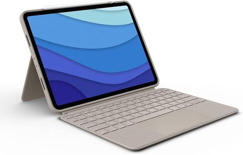 Logitech Combo Touch iPad Pro 11 بوصة (1 ، 2 ، 3 ، 4th Gen - 2018 ، 2020 ، 2021 ، 2022) حالة لوحة المفاتيح - الرمال ؛ تخطيط الولايات المتحدة الأمريكية (متجدد) in Kuwait