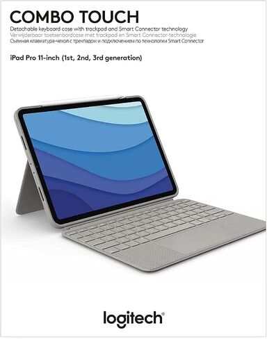 Logitech Combo Touch iPad Pro 11 بوصة (1 ، 2 ، 3 ، 4th Gen - 2018 ، 2020 ، 2021 ، 2022) حالة لوحة المفاتيح - الرمال ؛ تخطيط الولايات المتحدة الأمريكية (متجدد) in Kuwait