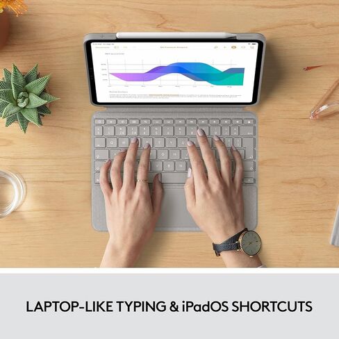 Logitech Combo Touch iPad Pro 11 بوصة (1 ، 2 ، 3 ، 4th Gen - 2018 ، 2020 ، 2021 ، 2022) حالة لوحة المفاتيح - الرمال ؛ تخطيط الولايات المتحدة الأمريكية (متجدد) in Kuwait