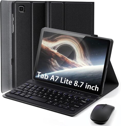 لوحة مفاتيح CASE لـ Samsung Galaxy Tab A7 Lite 8.7 بوصة 2021 - الماوس ولوحة المفاتيح المغناطيسية القابلة للفصل Slim Case Sleep/Wake (أسود) in Kuwait